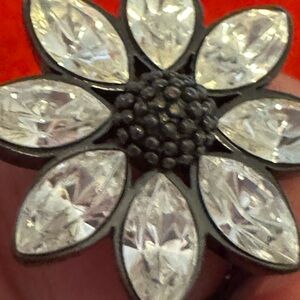 Lucky Brand Black and Silver Flower Ring